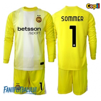 Inter Milan Yann Sommer #1 Portarii Echipament de Fotbal Replică 2025-26 Copii Deplasare Mâneci Lungi (+ Șorturi)